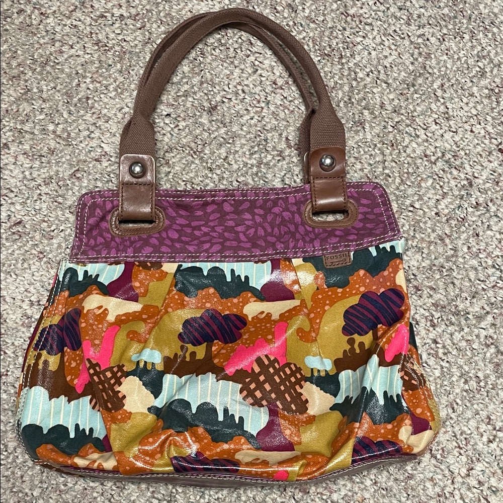 Fossil Colorful Patchwork leather and canvas Women's sholder Bag / tote